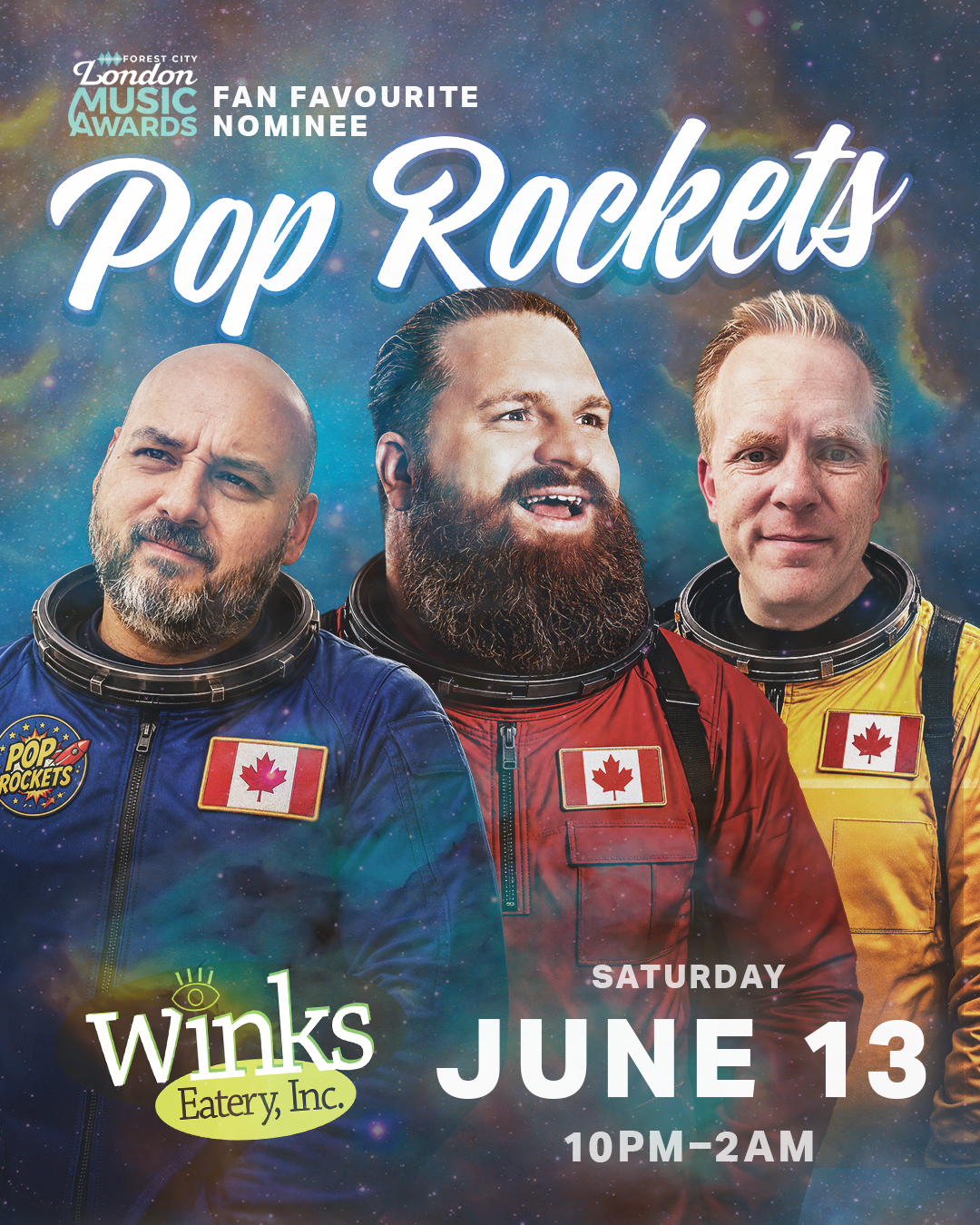 Pop Rockets will be performing at Winks Eatery on Saturday, June 13 from 10pm to 2am.