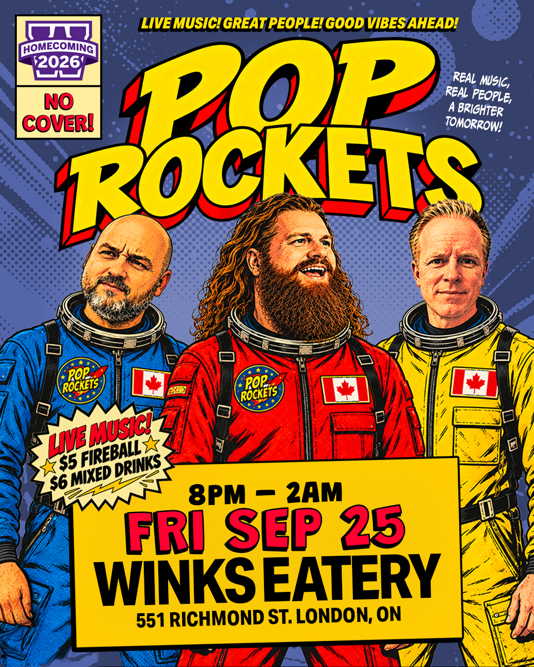 Pop Rockets show poster for Winks Eatery on September 25, 2026